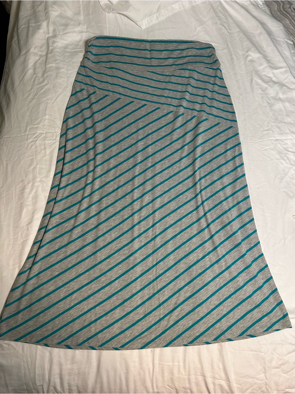 Faded Glory Gray Maxi Skirt with Teal Stripes